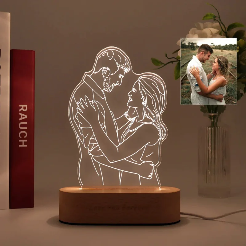 

XINCHEN Customized Photo Frame USB Creative Wooden Base With Led Light Living Room Bedroom Decoration Custom Text Photo