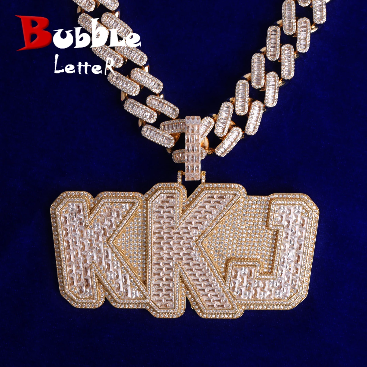 Bubble Letter Baguette Personalized Necklace Custom Name Chain for Men Iced Out Pendant Real Gold Plated Hip Hop Jewelry 2022