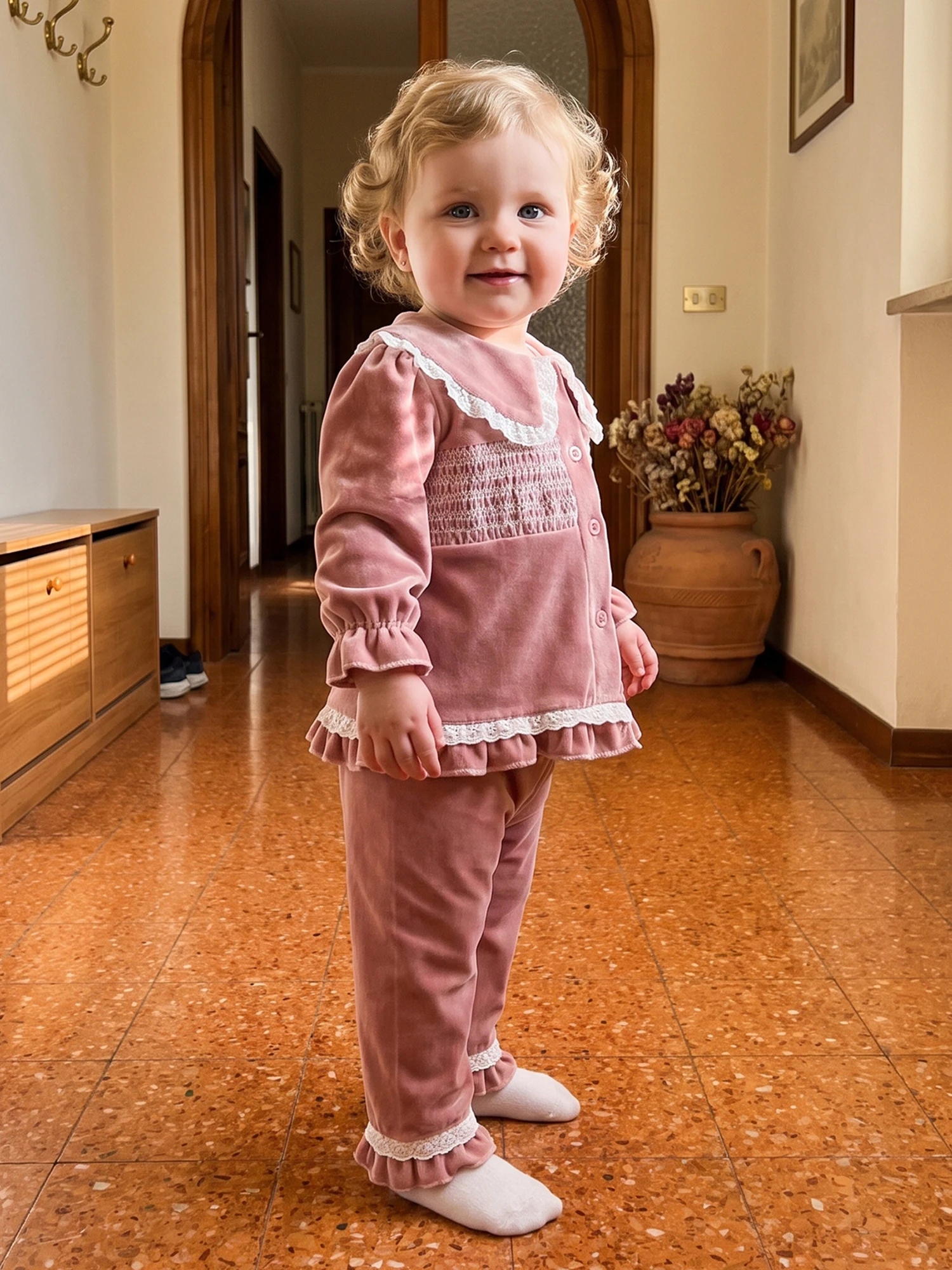 Doll Collar Tops Sleeve-Tops-Pants Sleeve Tops Long Girl Collar Long Velvet Pajama New Doll Collar Tops