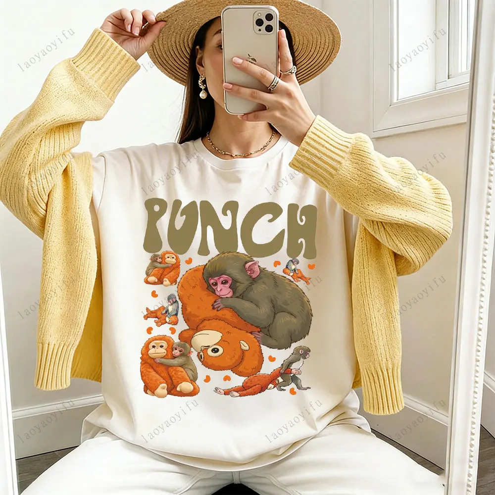 Punch Monkey T Shirt Cute Monkey Tops Animal Print Tees Oversized T Shirt Aesthetic Y2k Clothes Ropa Mujer Tops