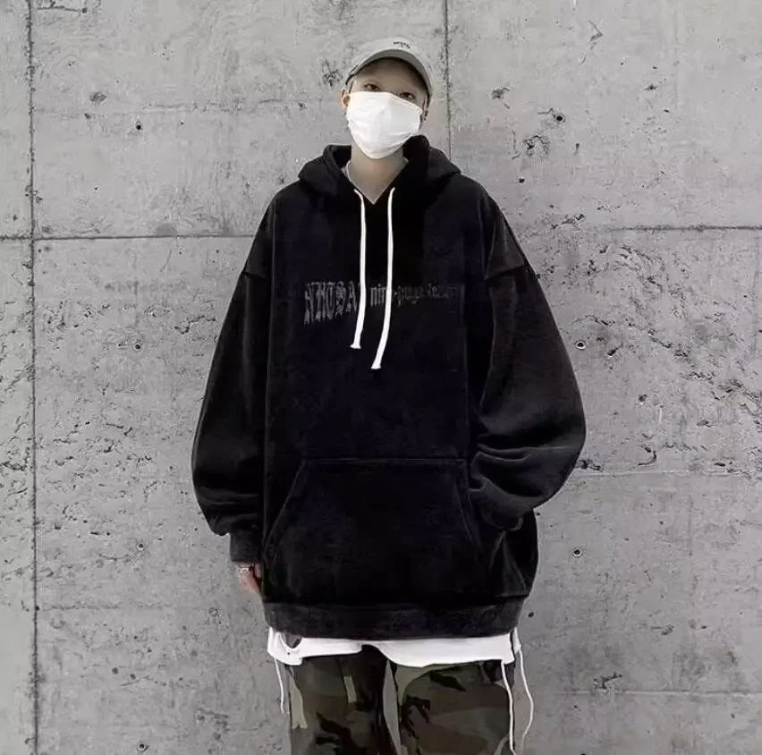 American Retro Gothic Hoodie for Men Autumn Winter Oversized Baggy Men's Hoodies Sweatshirt Y2k Hip Hop Streetwear Men Clothing