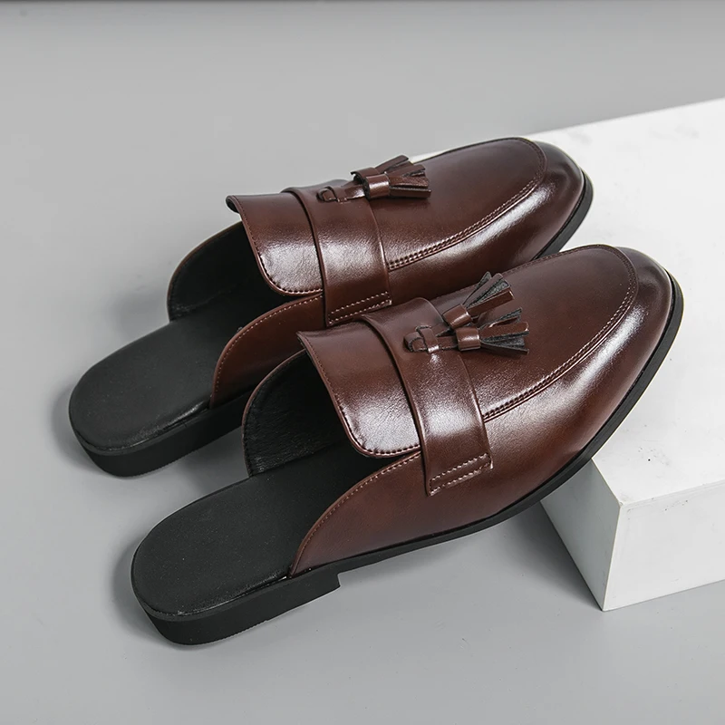 Retro Men Half-slipper Black-brown Color Casual Comfortable Versatile Both Business Casual Wear Indoor Outdoor Use Sizes 35-46