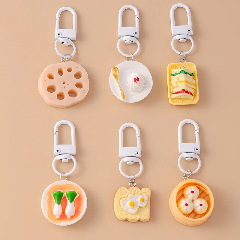 Cute Resin Simulation Food Keychain Bread Sandwich Key Ring Pendant for Key Holder Women Girls Handbag Decor Jewelry Gift