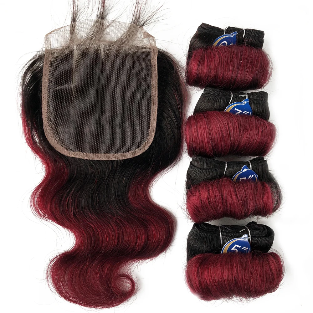 Loose Wave Bundles With Closure Short Human Hair Extension Indian Hair 4 Bundles With Closure 4*4 Lace Closure For Women