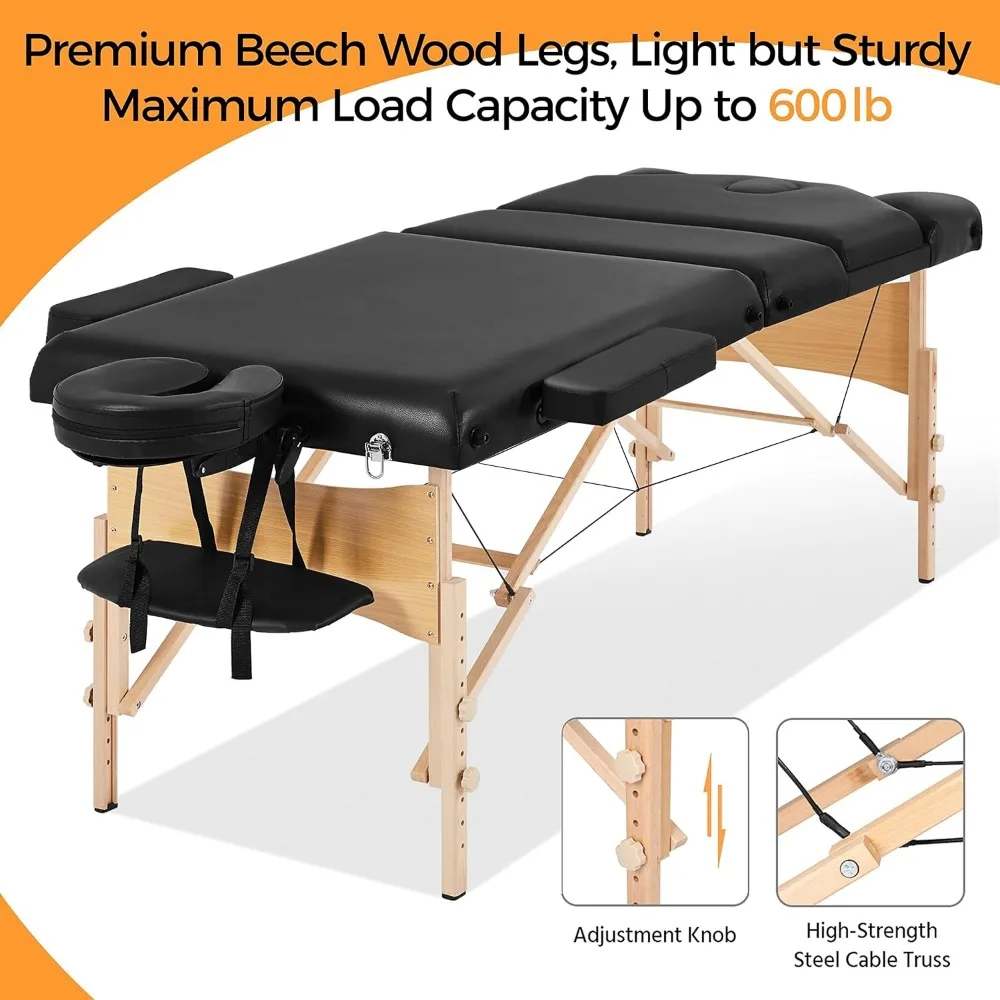 

New Massage Table Lash Bed for Eyelash Extensions Beauty Tattoo Table Portable with Bolster & Carrying Bag Folding Facial Bed