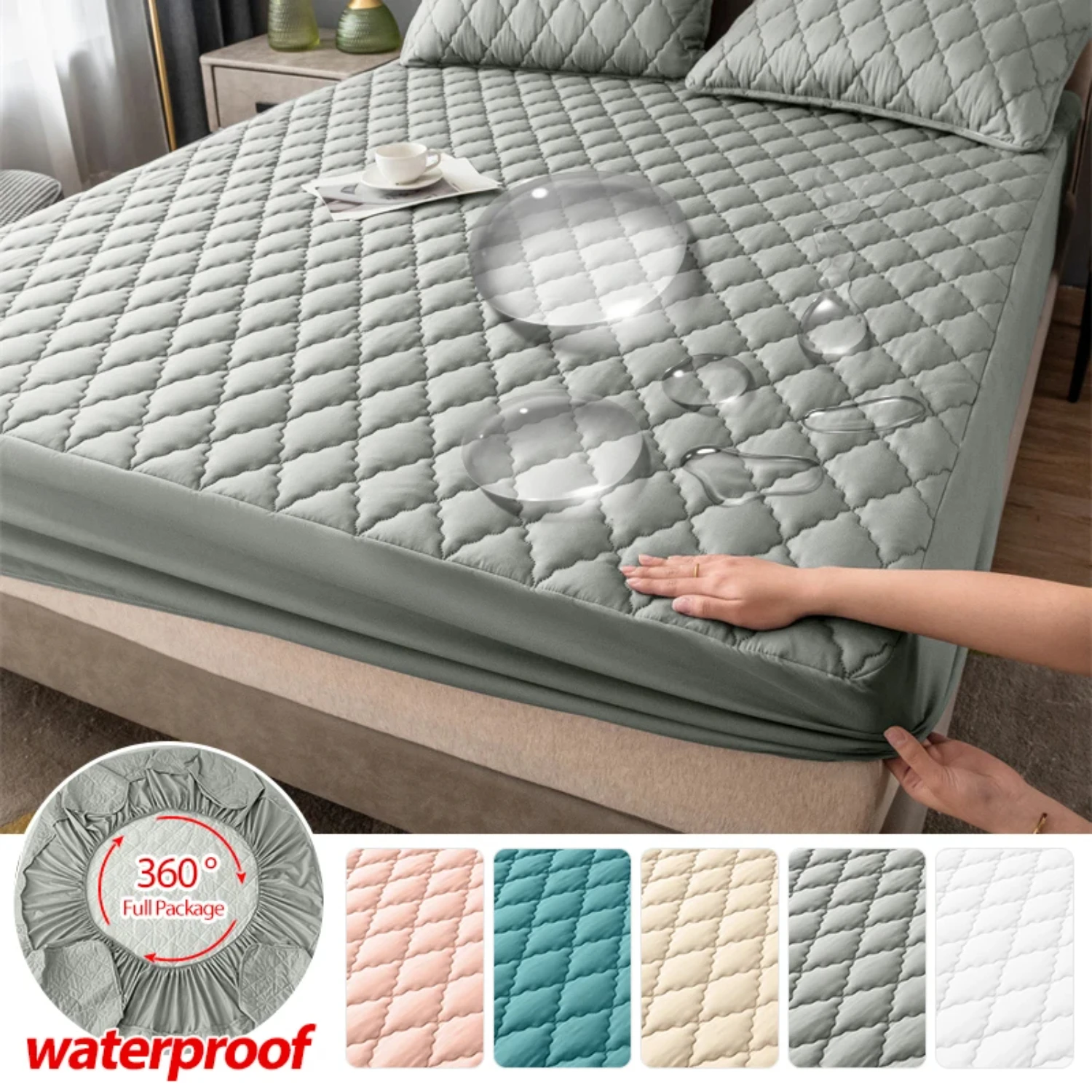 

New Waterproof Jacquard Elastic Mattress Protector Double Bed Cover Non-slip King/Queen Size Sheet 1pc - High-Quality Washable B