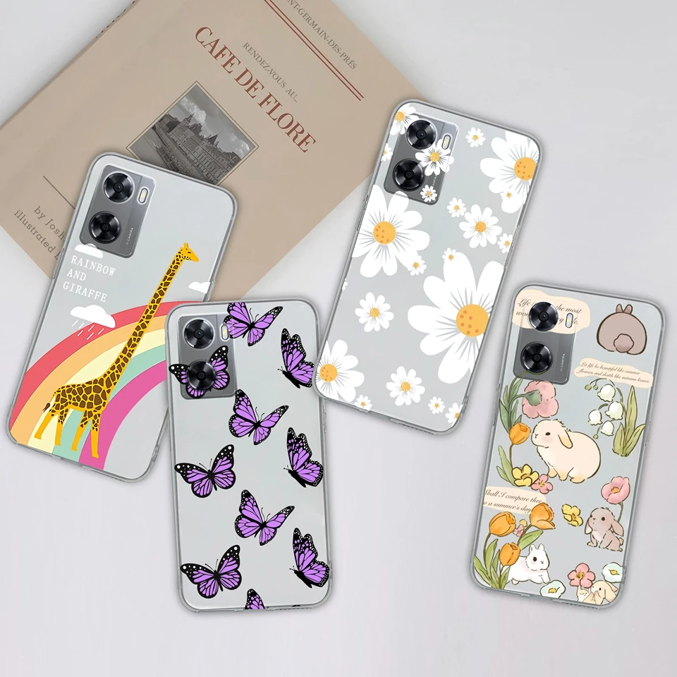 For OPPO A57 A57S A57E A77 4G 2022 Case Flower Clear Silicone Shockproof Fall Prevention For OPPO a57 A57s A57e a77 Shell Bumper