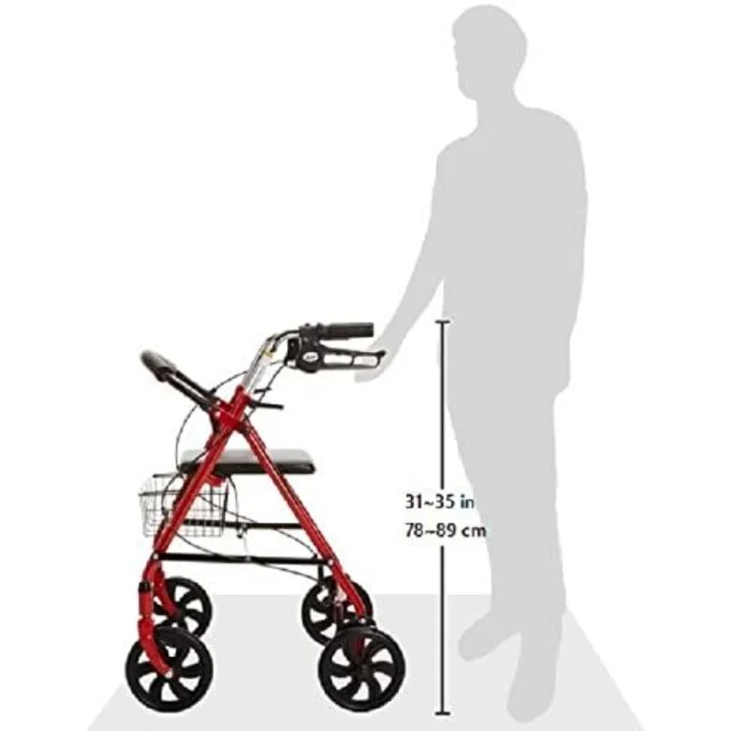 

Hot Sale.10257RD-1 4 Wheel Rollator Walker With Seat, Steel Rolling Walker, Height Adjustable, 7.5" Wheels, Removable Back Suppo