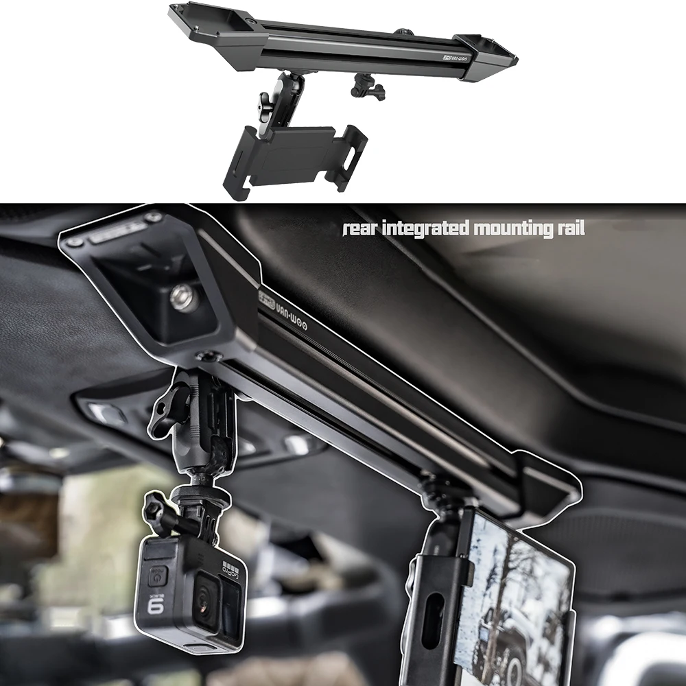 Lantsun VAN004 Rear Rail Aluminum Alloy Integrated Guide Rail Camera/Tablet Stand for Jeep for Wrangler 2018-2023