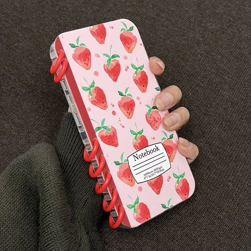 حافظة كمبيوتر محمول قابلة للطي بطبعة فراولة لهاتف آيفون 17 برو ماكس 16 15 14 13، غطاء لطيف على شكل كتاب مع غلاف حماية ناعم #3