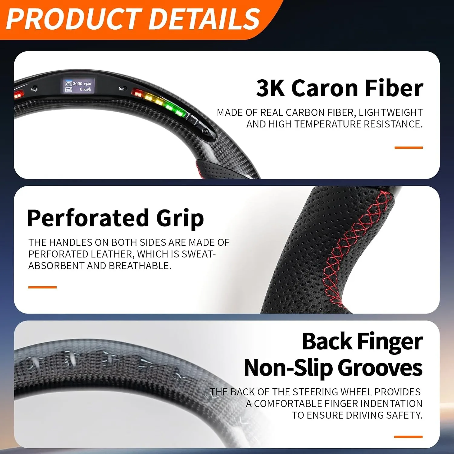 Real Carbon Fiber For Ford Mustang EcoBoost/GT/Shelby GT350/GT350R 2018-2023 LED Racing Steering Wheel Leather Car Accessories