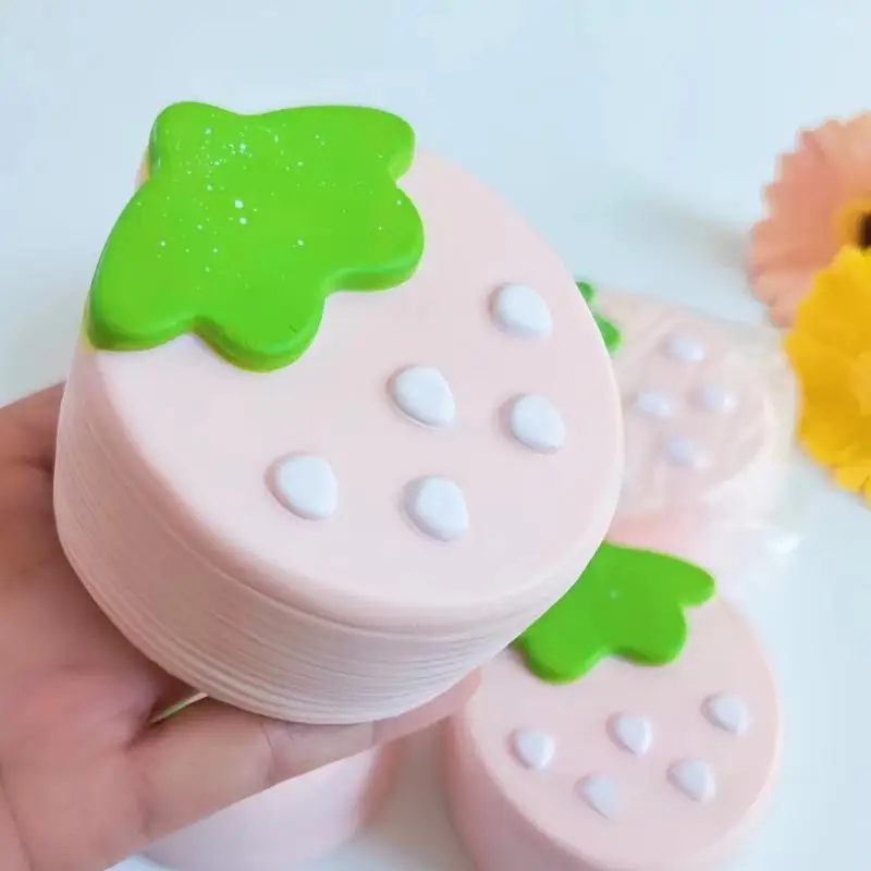 Strawberry Mousse Cake Slow Rebound Stress Relief Toy Soft Non-Toxic Squeezable Fidget Toy for Kids Adults Office Anxiety Relie