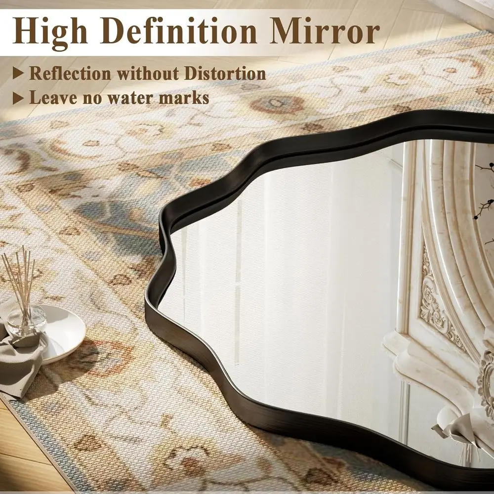 مرآة حائط مستديرة بحافة صدفية مقاس 20 بوصة مع إطار معدني مزخرف لديكور المنزل