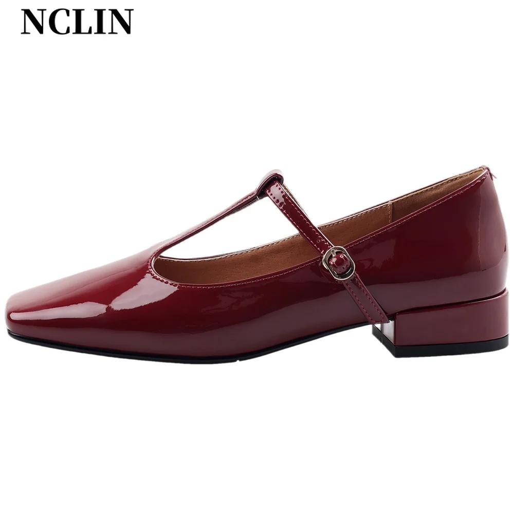 

NCLIN Fashion T-tied Women Pumps Square Toe Genuine Leather Spring Summer Low Heels Office Lady Working Shoes Woman Pumps 2024