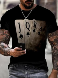 Fashion 3D printing poker card pattern men's round neck T-shirt, summer trend design polyester breathable casual short sleeve