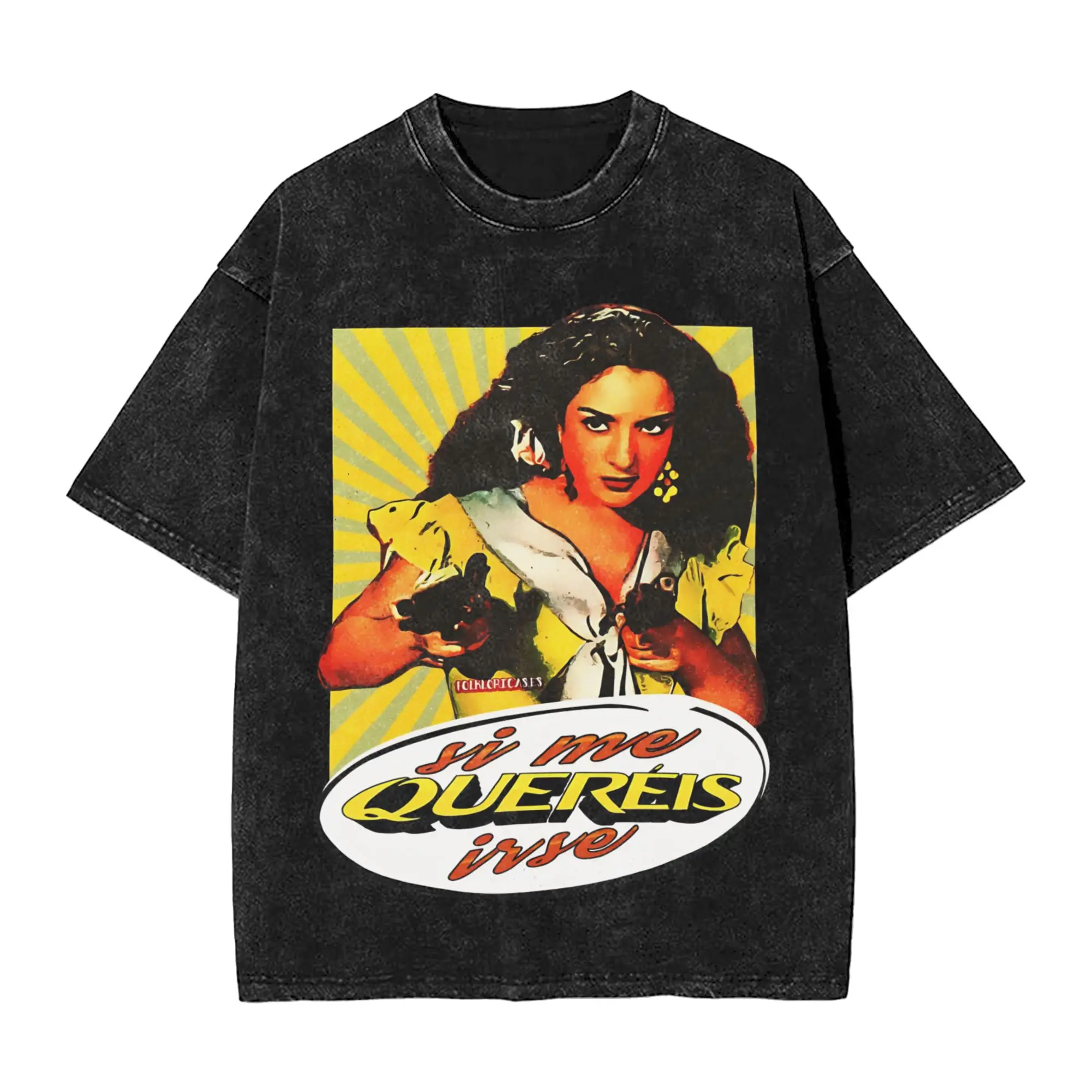 Aesthetic Lola Flores If you want me to go comics  Vintage Washed T-Shirt Men's Round Neck Top Tee Singer Legend Cotton Top Tee