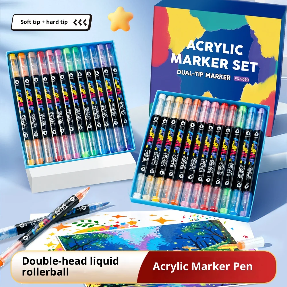 

12/24/36/48 Colors Double Headed Acrylic Markers Hard Soft Head Large Capacity for Painting Rock Stone Daily DIY Art Drawing