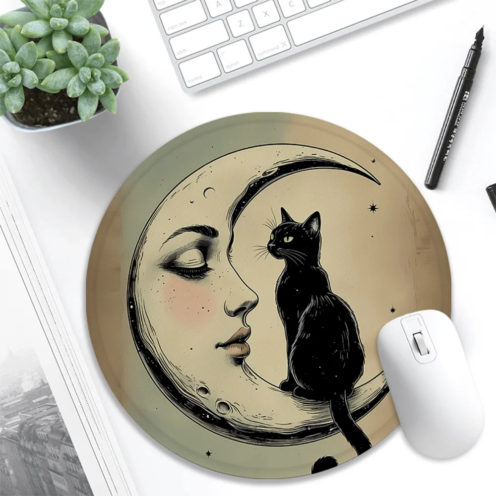 

The Moon and cat-themed mouse pad is made of durable rubber and is easy to clean. It is a high-quality computer game accessory