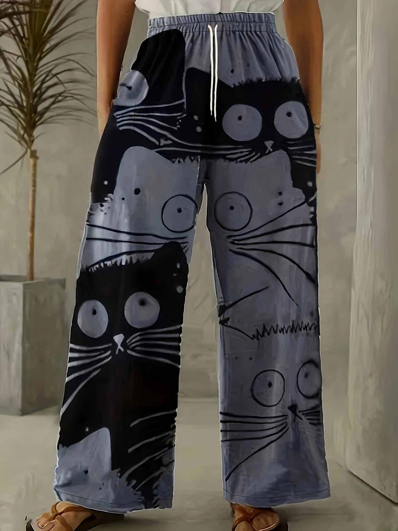 

2026 New Blue Cartoon Cat 3D Printed Fashion Pants for Men and Women, Elastic Casual Pants, Quick Drying Y2K Street Wear