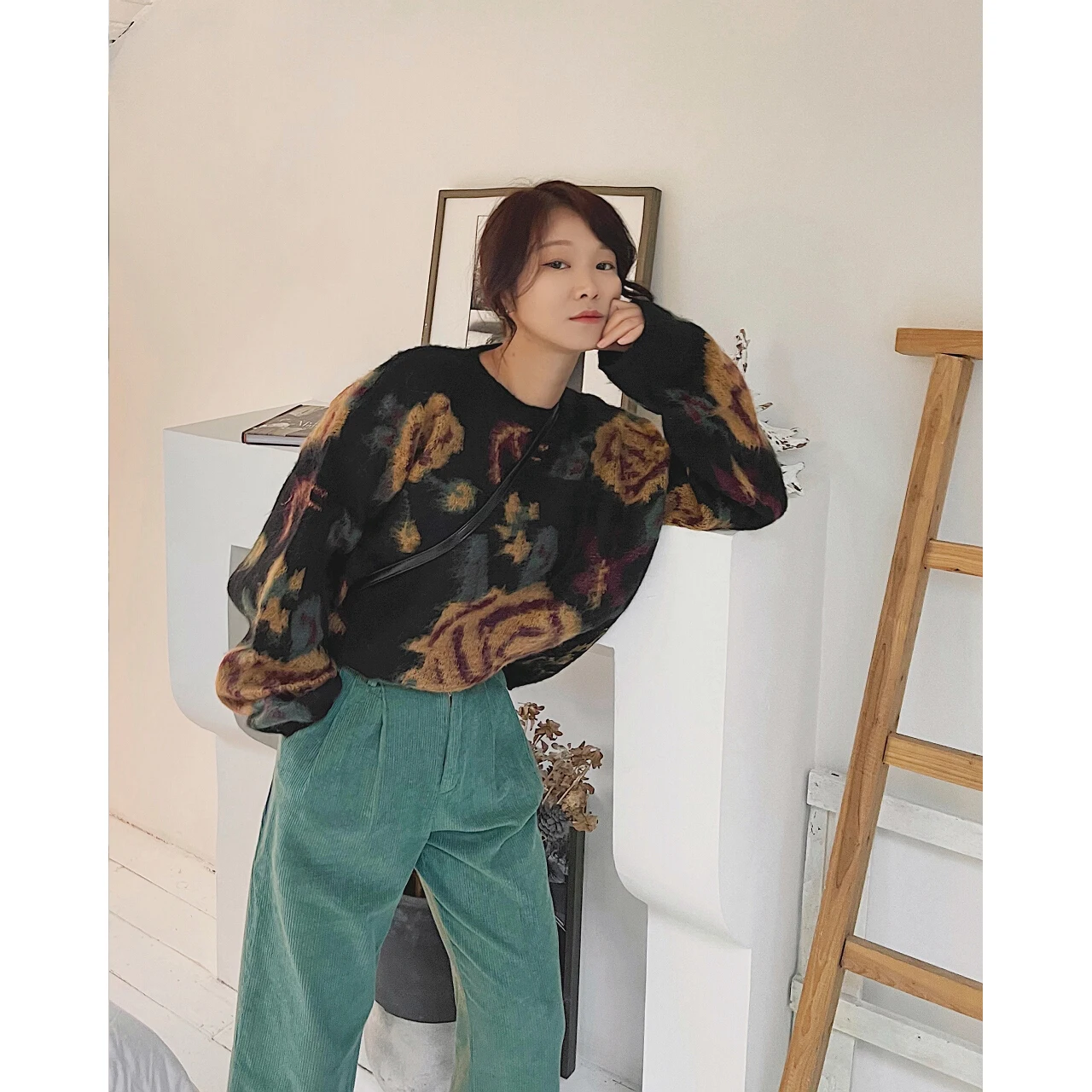 2022 Women Oversize Floral Plaid Knitted Sweaters Clothing Top Female Goth Winter Long Sleeve Sweatshirt Korean Fashion Pullover