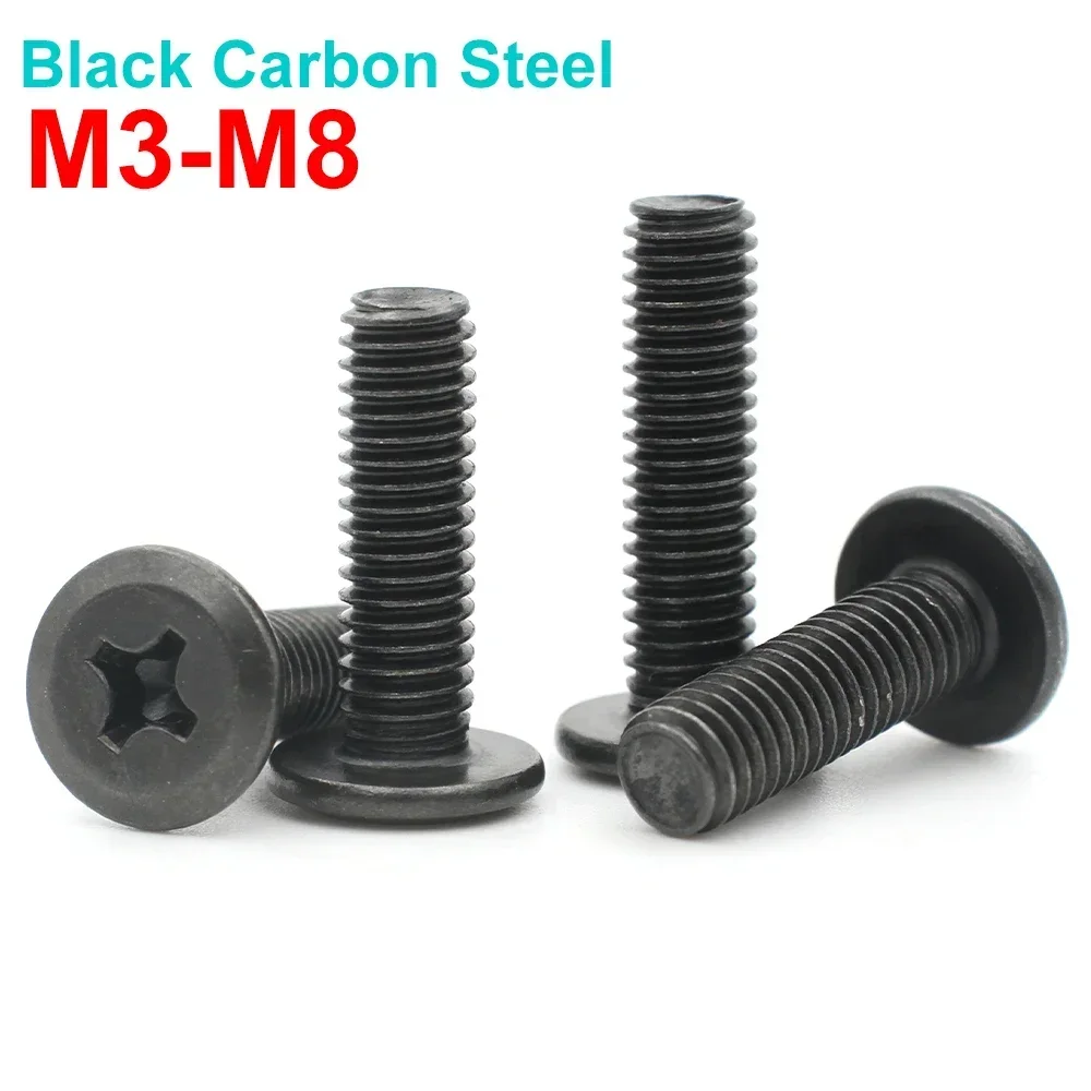 50-10Pcs M3 M4 M5 M6 M8 CM Black Carbon Steel Cross Recessed Phillips Hypotenuse Flat Head Screw Bolt Down Side Furniture