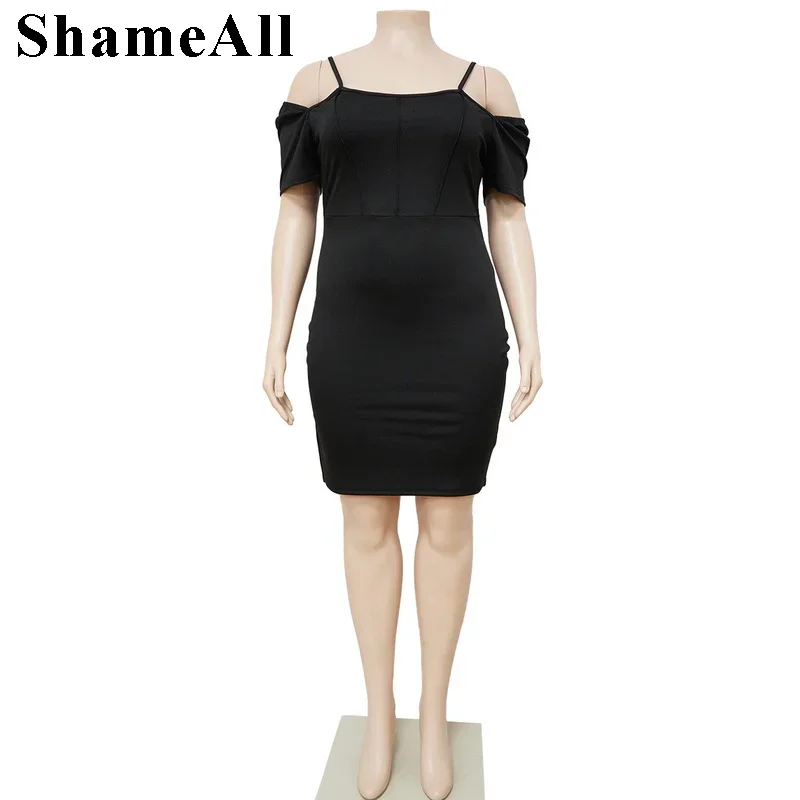 Plus Size Striped Bustier Spaghetti Strap Red Bodycon Club Dress 4XL Summer Short Sleeve Sexy Off Shoulder Short Bandage Dress