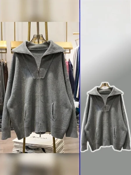 

Женский повседневный вязаный кардиган больших размеров, новинка весны, свободный свитшот-жакет на молнии с отложным воротником во французском стиле