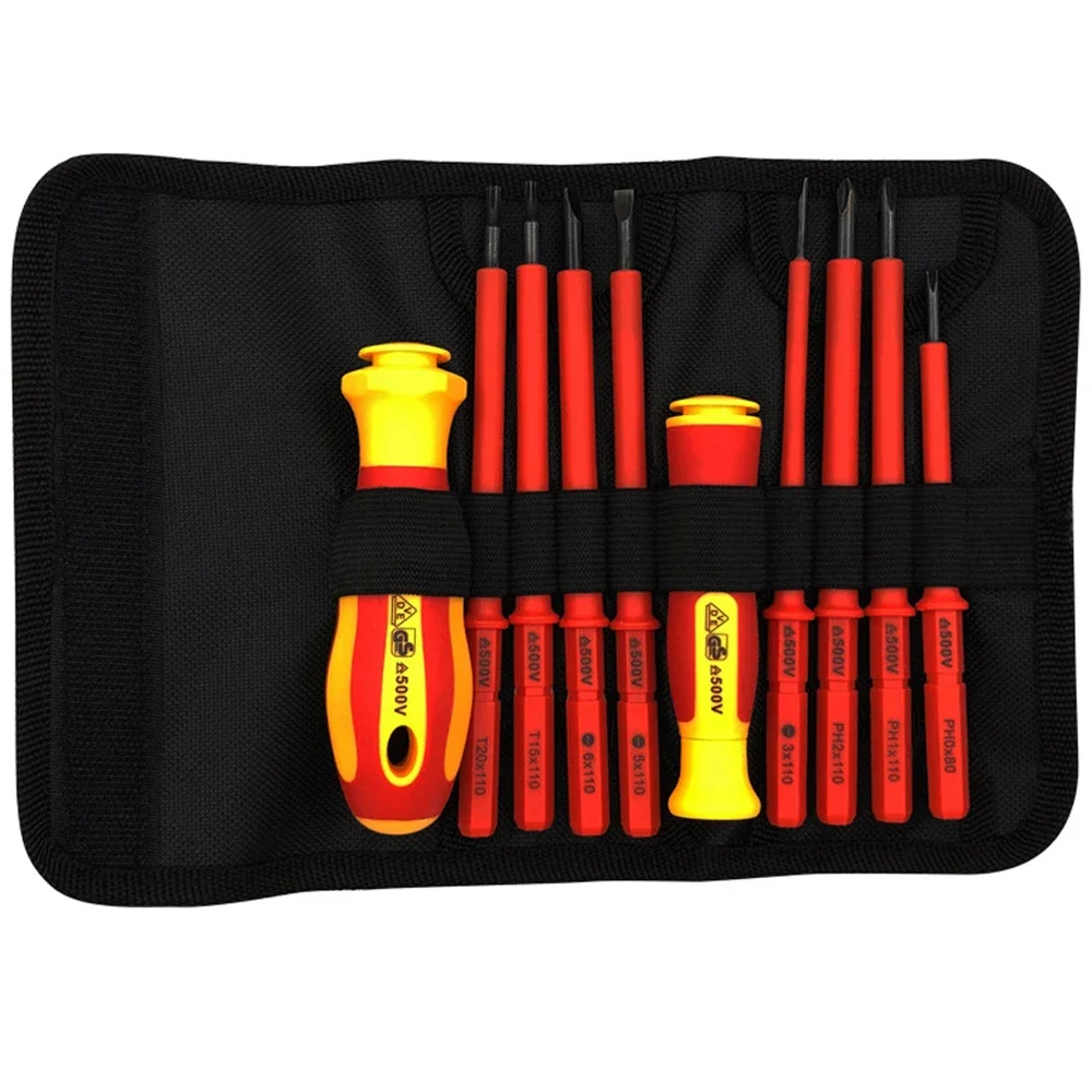 Professional 10Pcs VDE Screwdriver Set Insulated 500V Magnetic Tip Electrician Tools With Interchangeable Blades