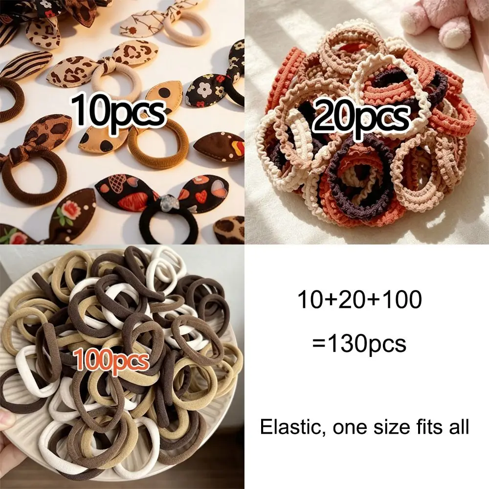 130-teiliges Set mit gemischten neutralen braunen Haargummis für Kinder, Leopardenmuster, süße Schleifen, Gummibänder, süße Haarbänder für Mädchen, Haar-Accessoires – Detail 1