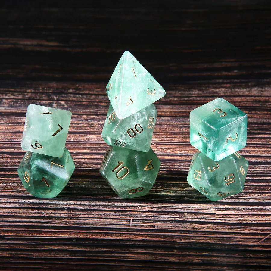 Spot Goods Natural Green Fluorite Polyhedral DND Stone Dice Ornaments Jewelry Accept Custom Font Symbol Pattern Logo