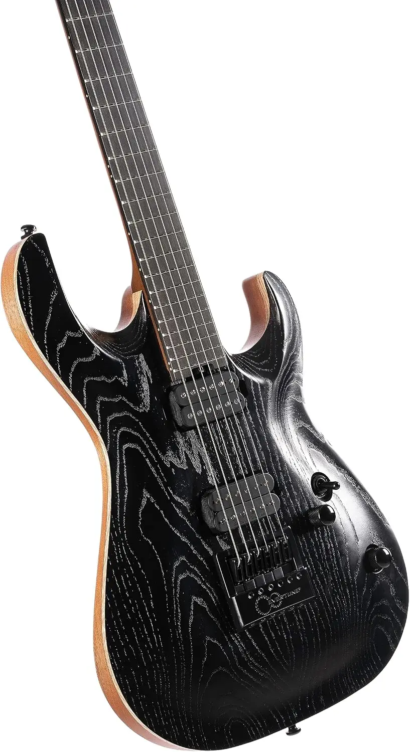 Electric Guitar with Stable Tuning Bridge System, Open Pore Black Finish