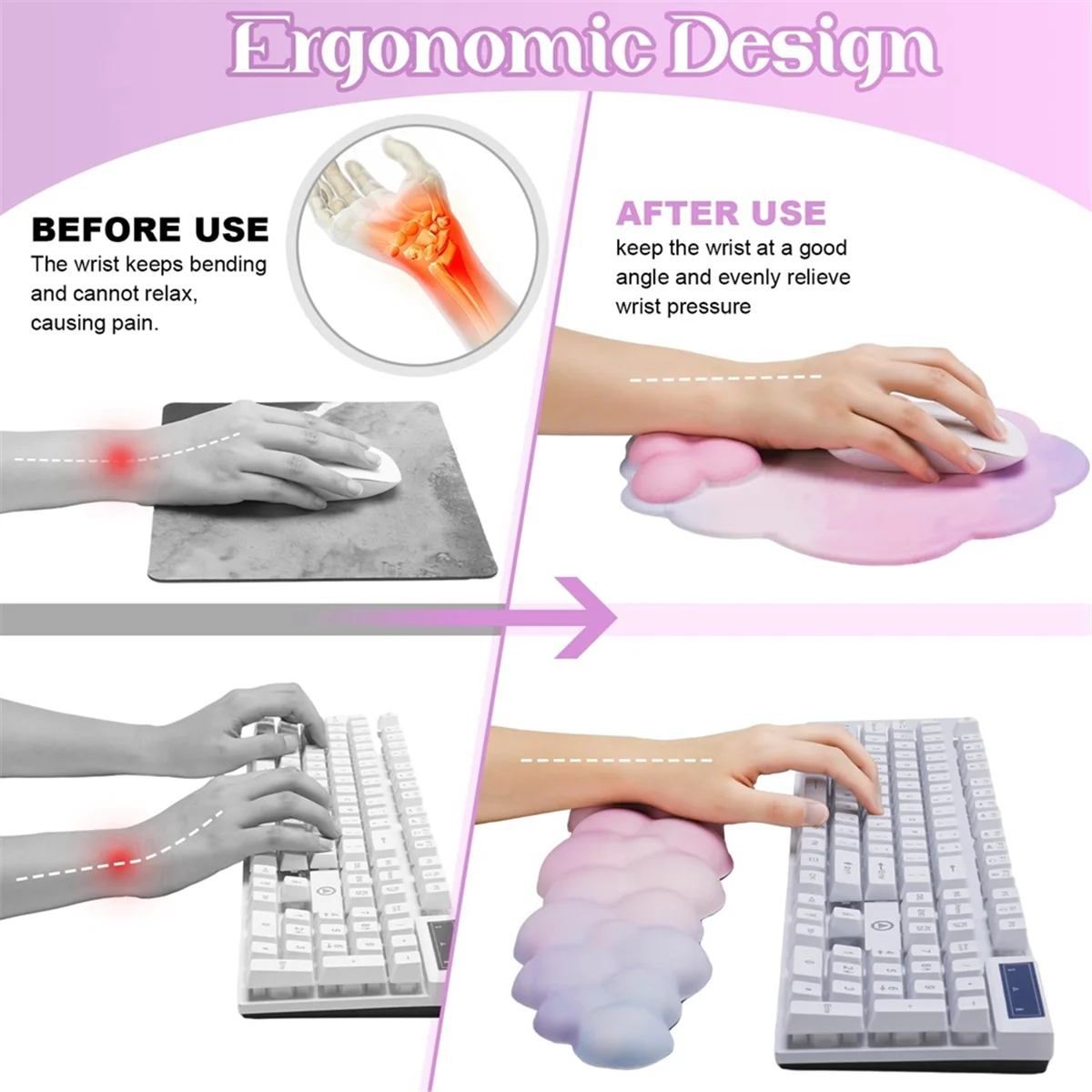 3Pcs Cloud Wrist Rest Keyboard Set Mouse Pad Wrist Support Set Ergonomic Memory Foam for Home Office Laptop Computer