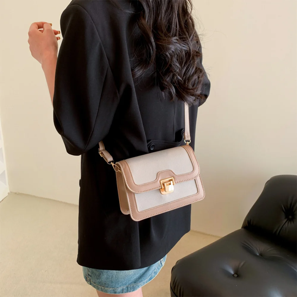 

For Retro Flip Underarm Bag With Female Buckle Color Contrasting Texture Single Shoulder Small Square Bag