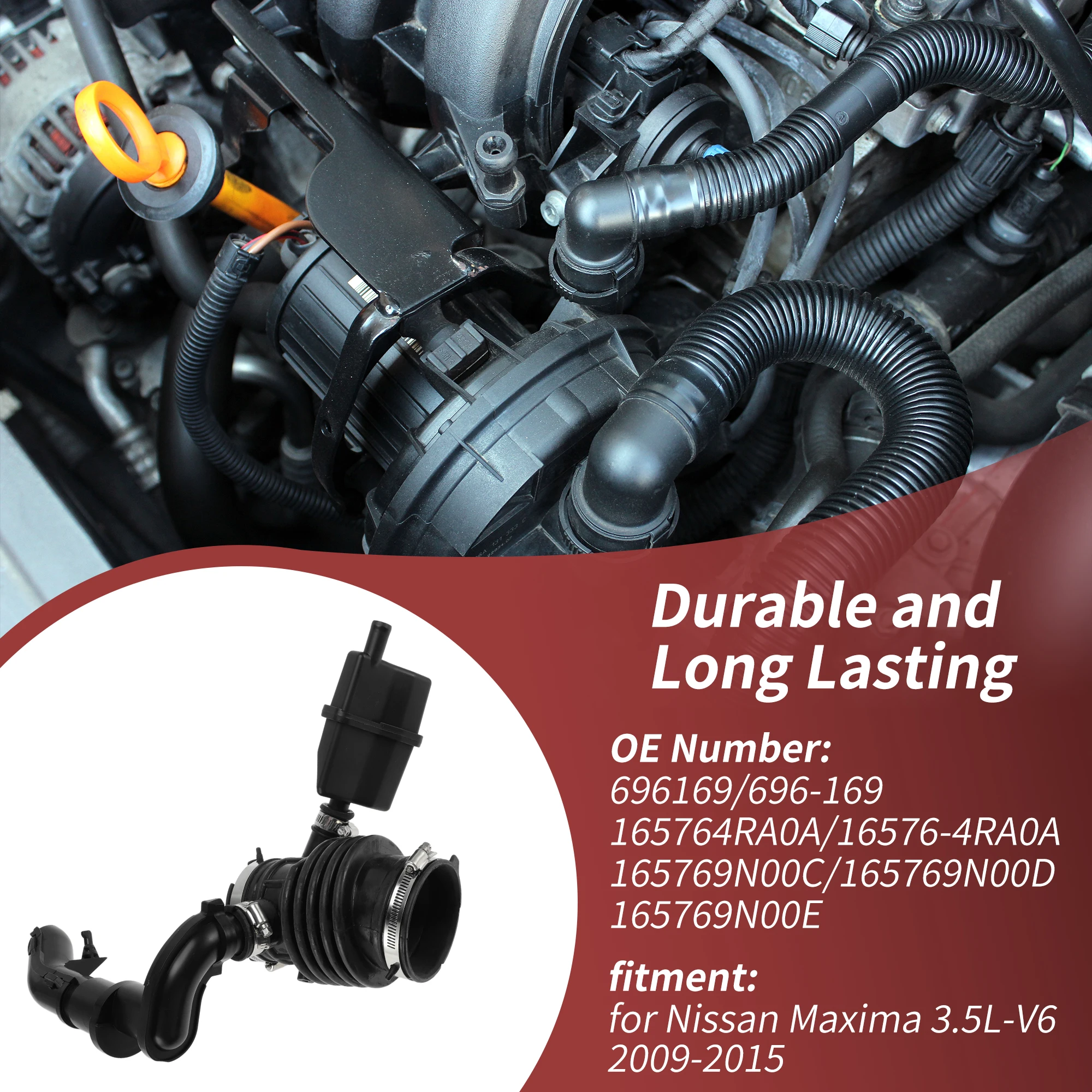 

UXCELL Air Intake Hose No.696-169 for for Nissan Maxima 3.5L-V6 2009-2015 Rubber Black