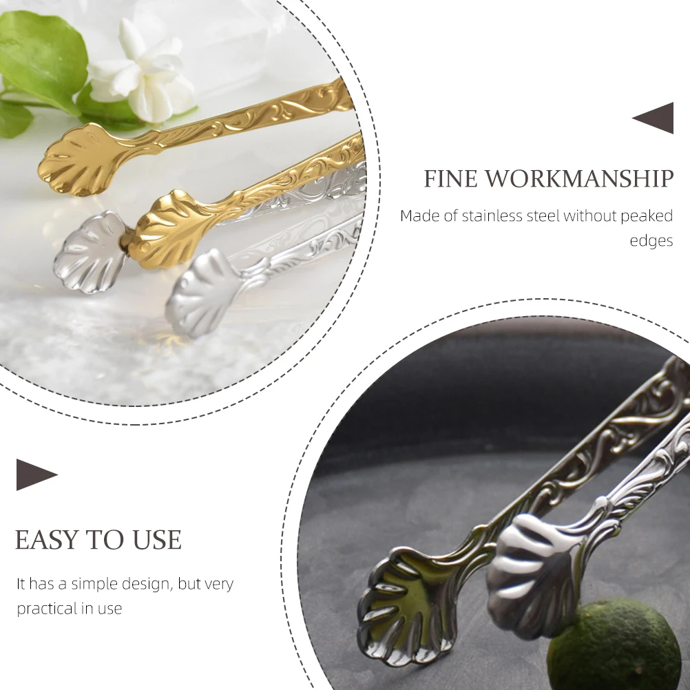 

2 Pcs Relief Rose Ice Cube Clip Stainless Steel Serving Tongs Food Sugar Clips Metal Holder Small Clamp