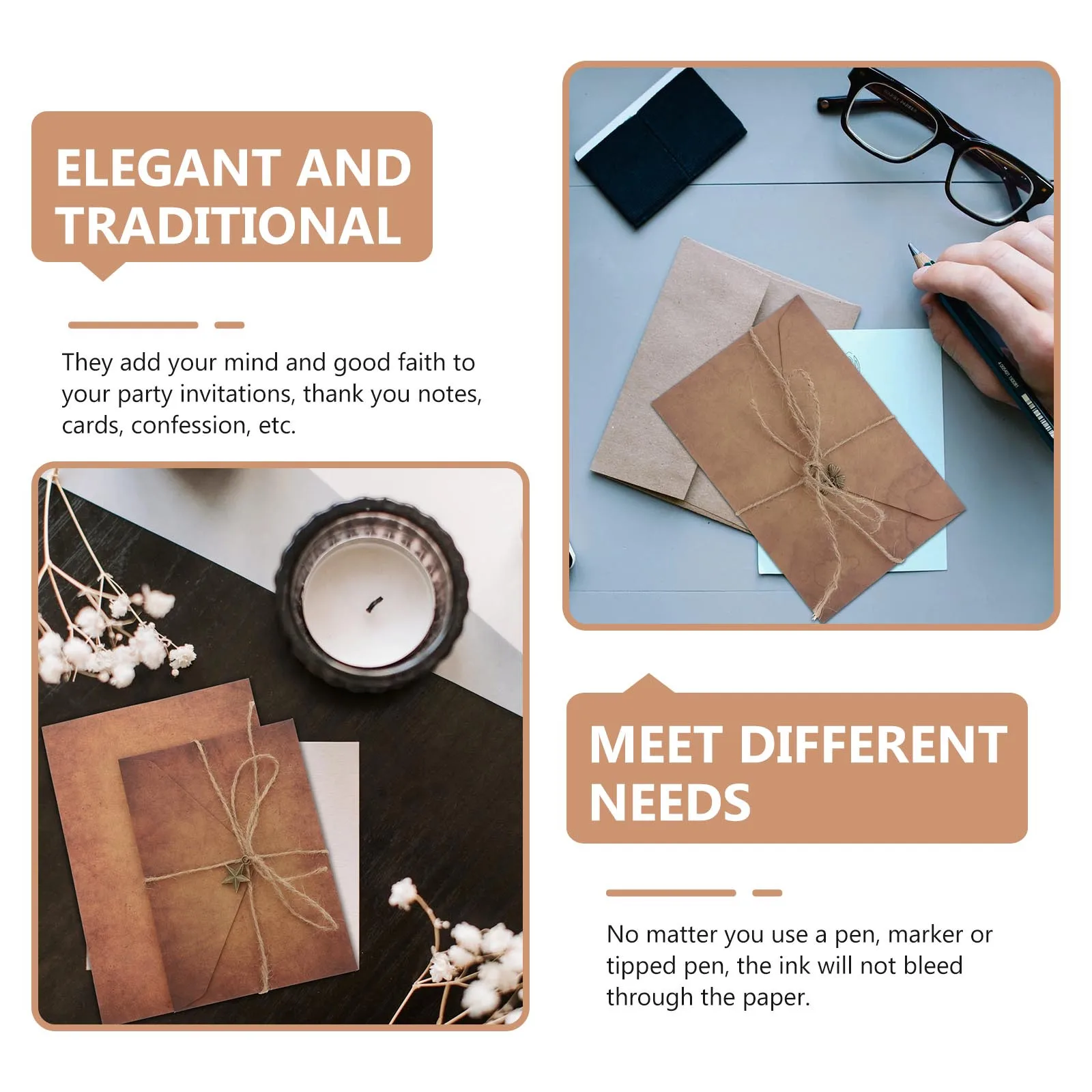 3Sets Retro Writing Paper and Kraft Paper Envelopes Vintage Letter Set for Invitations Thank You Notes Confession Cards Chic