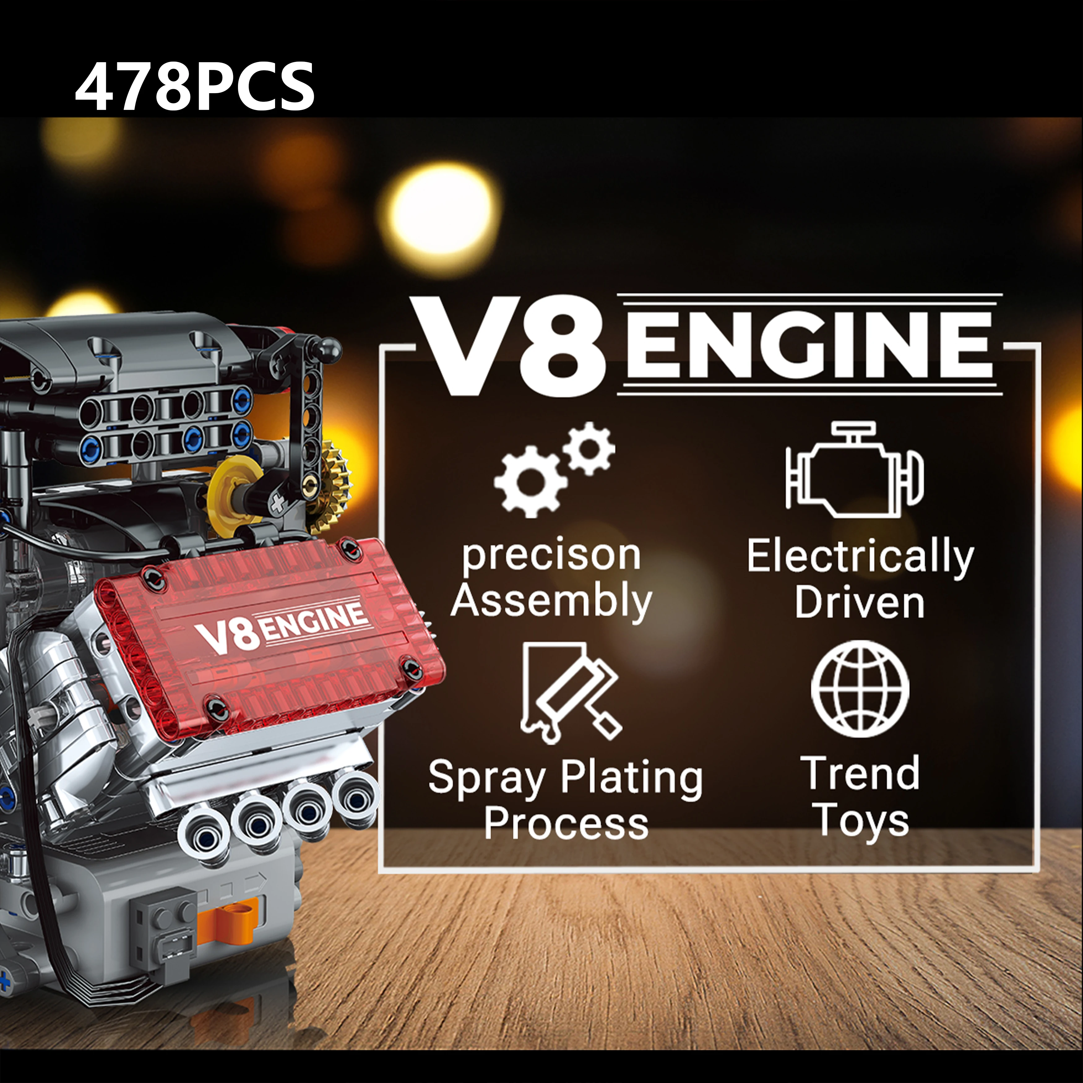 

DIY V8 Engine Mechanical Power Series Building Block Model, Challenging Assembly Toy and Display Gift