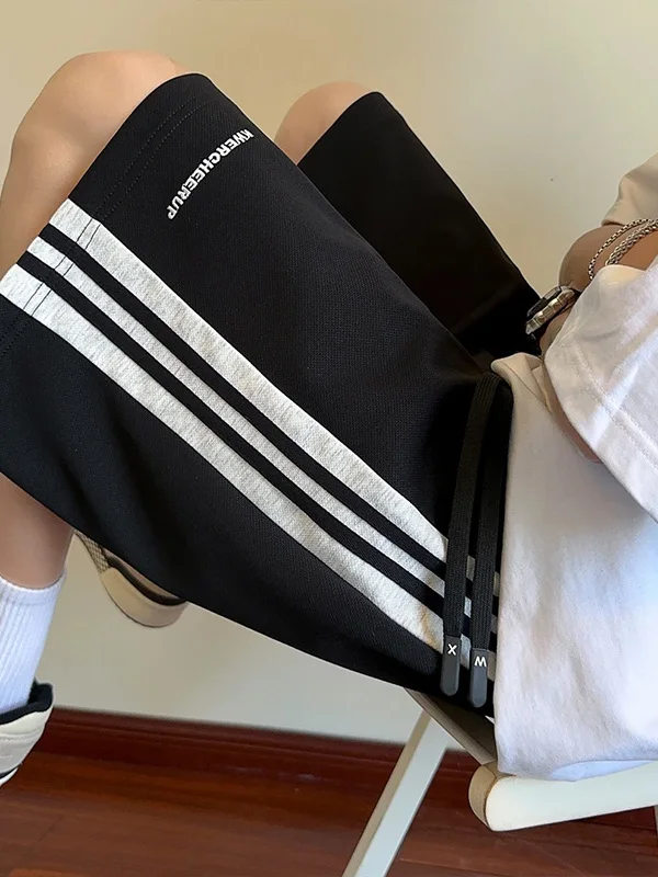 

Мужские летние молодежные брюки American High Street с полосатыми вставками и вышивкой, тонкие, укороченные, для отдыха