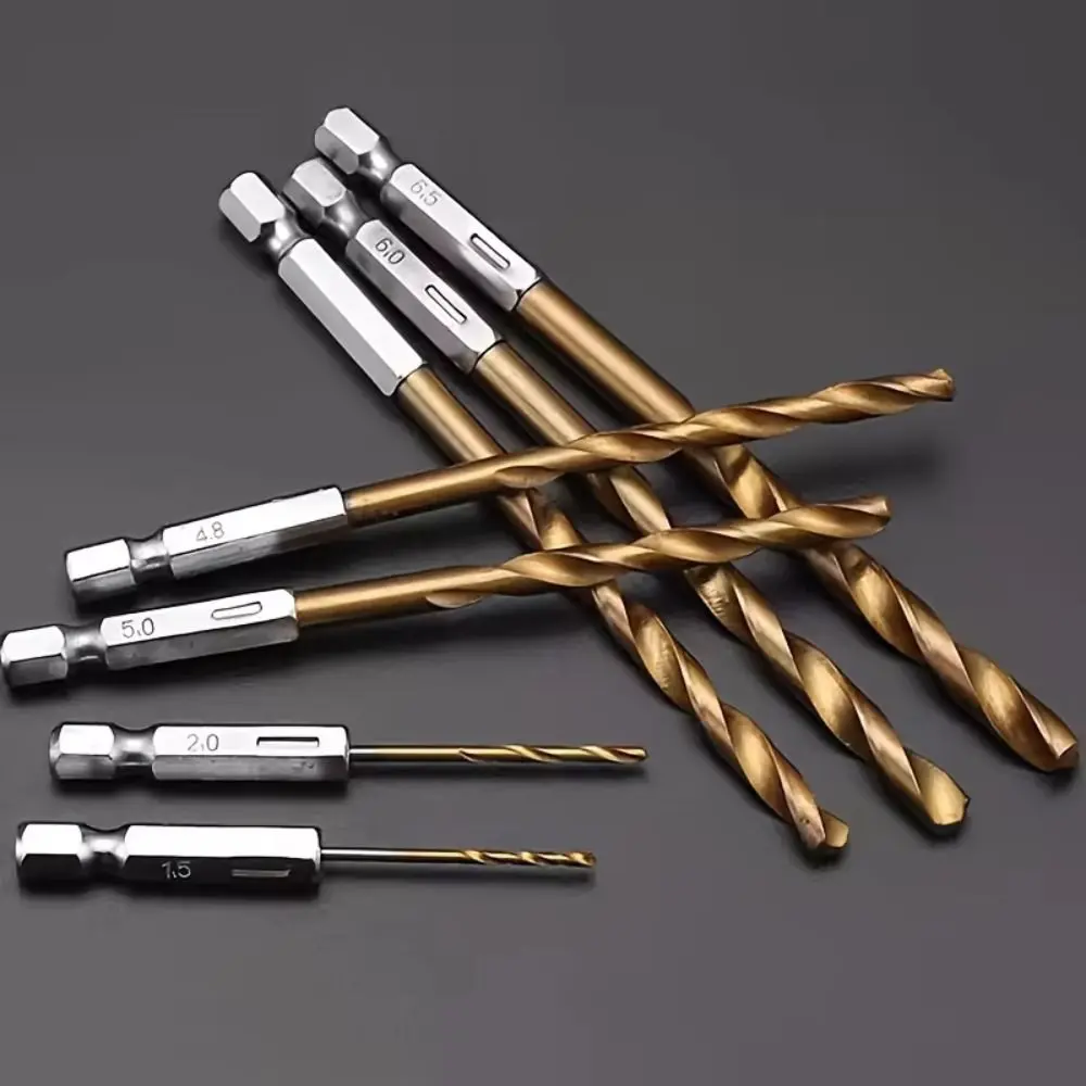 Portable Titanium Twist Drill Bit 1.5-6.5mm Hex Shank Woodworking Drill Bit High-Speed Steel Power Tool Reaming Drill Bit