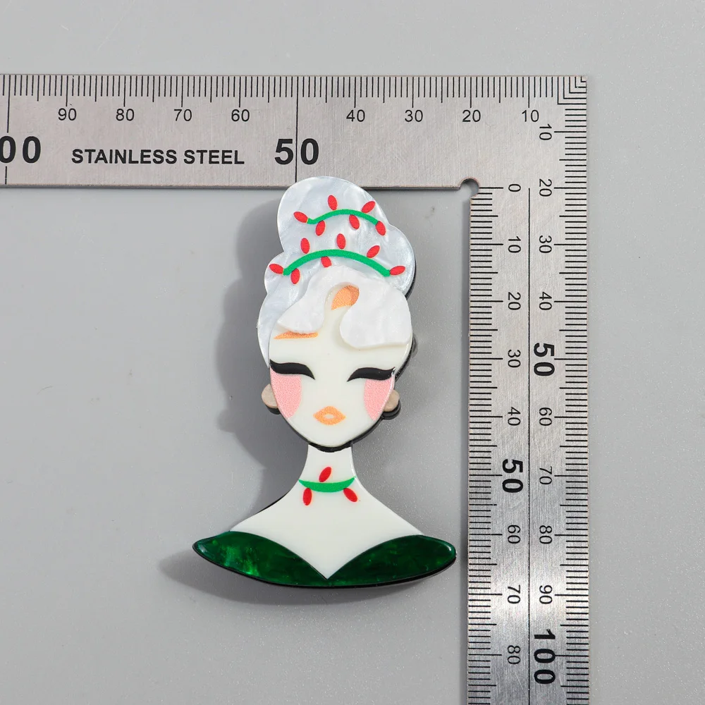 New Beauty Lady Acrylic Brooches for Women Resin Cartoon Cute Girl Brooch Badge Lapel Pins Office Jewelry Cutsome Accessories