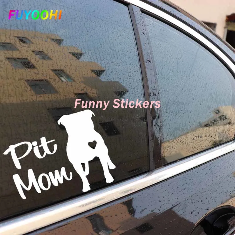 FUYOOHI Lustige Aufkleber Außenzubehör Tier Vinyl Aufkleber Autoaufkleber Pit Mom Pit Bull Pitbull Hund Schwarz/Weiß Aufkleber