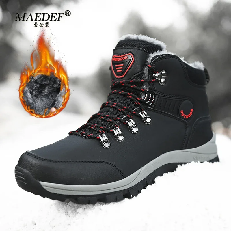 

MAEDEF Winter Men Boots Outdoor Man Snow Boots Men's Hiking Shoe Non-slip Wear-resistant Thickened Warm Plush Shoes for Men 2024