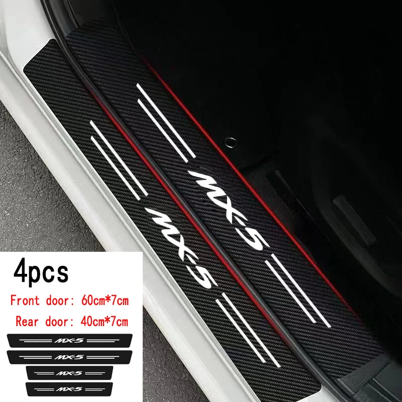 Leather Carbon Fiber Decor Decal Threshold 4pcs Car Door Sill Protector Stickers For Mazda MX5 MX-5 ND RF MIATA Accessories