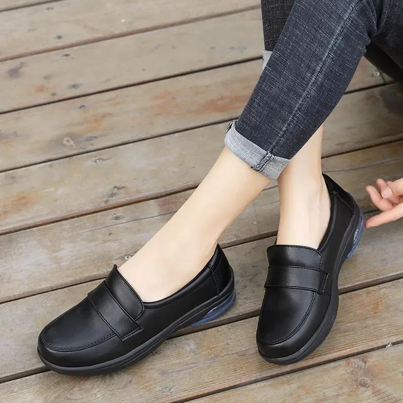 2024 Spring autumn new nurse shoes women white leather women shoes air cushion black work shoes Platform small leather shoes