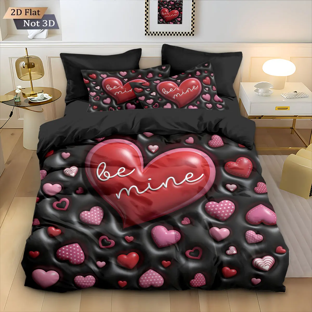 3pcs Valentine's Day romantic love imitation 3D print coreless down duvet cover set multi size bedroom bedding decoration