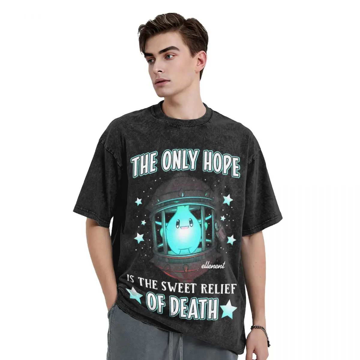 Washed T Shirt Lumalee The Only Hope Is The Sweet Relief Of Death T-Shirt Oversize Streetwear Cotton Printed Tee Shirt Men Tops