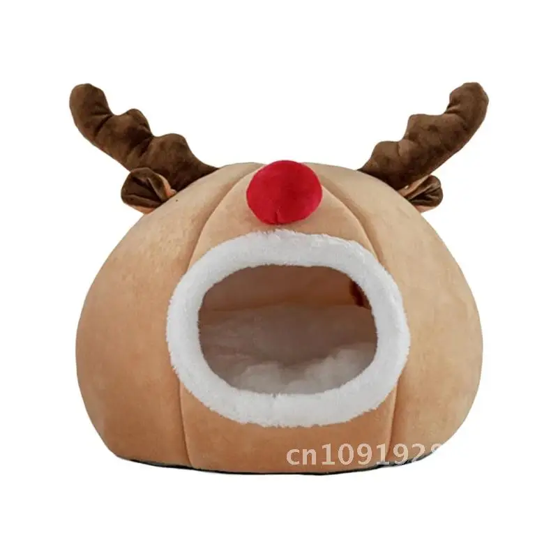 

Warm for Cat Cave Bed Reindeer Non Bottom House Tent Calming Slip for Dogs Small