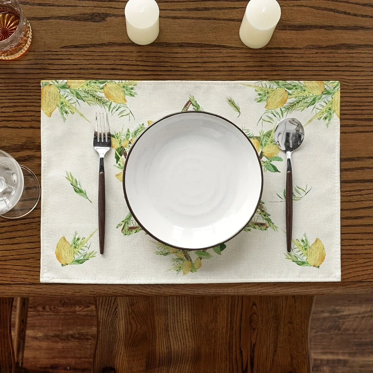 Happy Sukkot Linen Placemats Home Decor Washable Jewish Festival Etrog Lulav Print Kitchen Dining Table Mats Holiday Party Decor