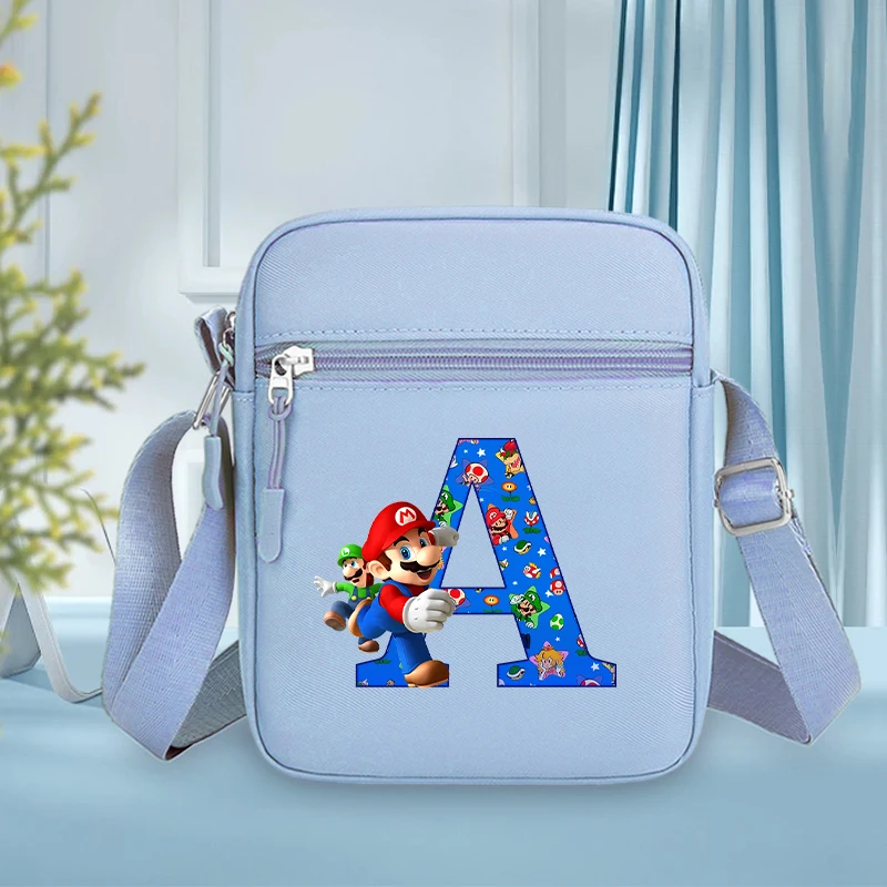 Cute Marioed Crossbody Bag Boy Shoulder Case Game Letters A-Z Anime Oxford Man HandBag Mobile Phone Simple Packet Kids Xmas Gift