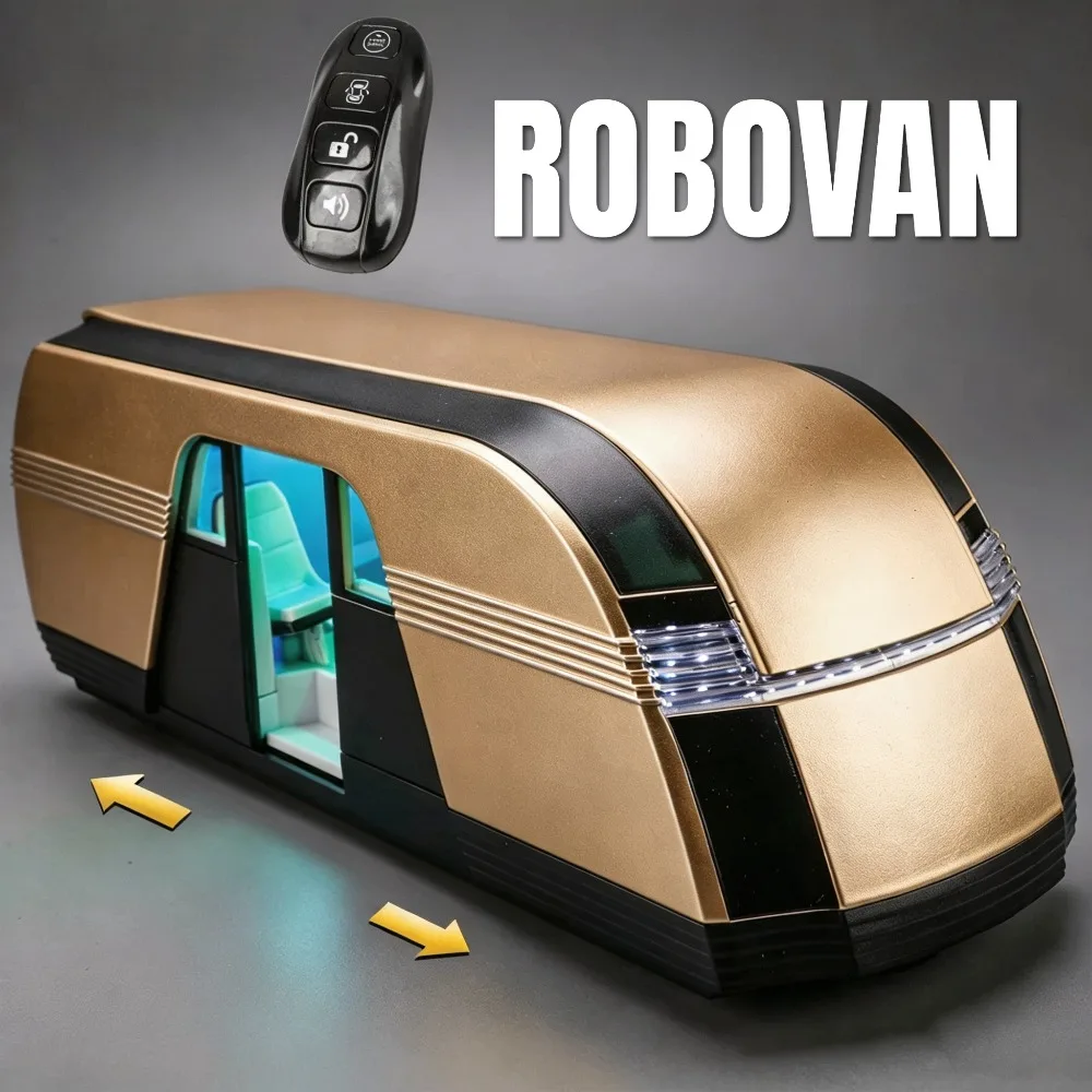 1:24 ROBOVAN Driverless Bus Toy Model Car Sound Light Shock Absorption Remote Control Electric Door Models Alloy Diecast Toys